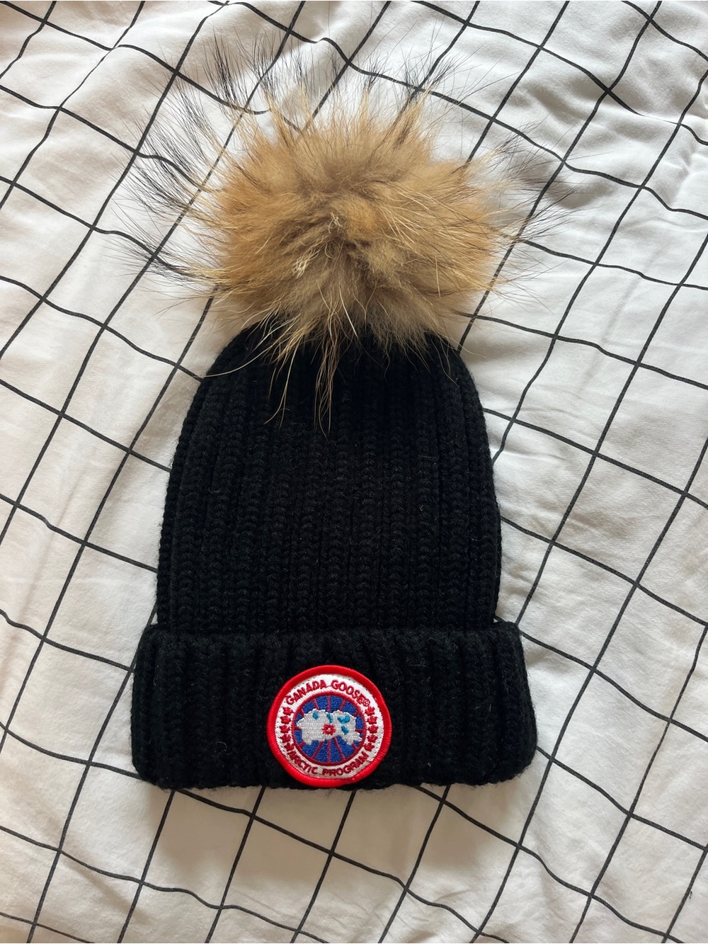 Canada Goose Black Knit Pompom Hat Women’s